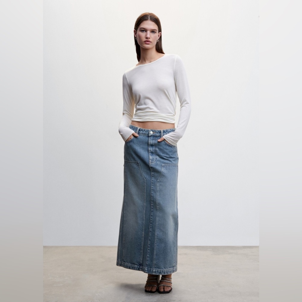 Mango / MNG | Slit Denim Midi Skirt Size Small Y2K 90s Cotton Five Pockets